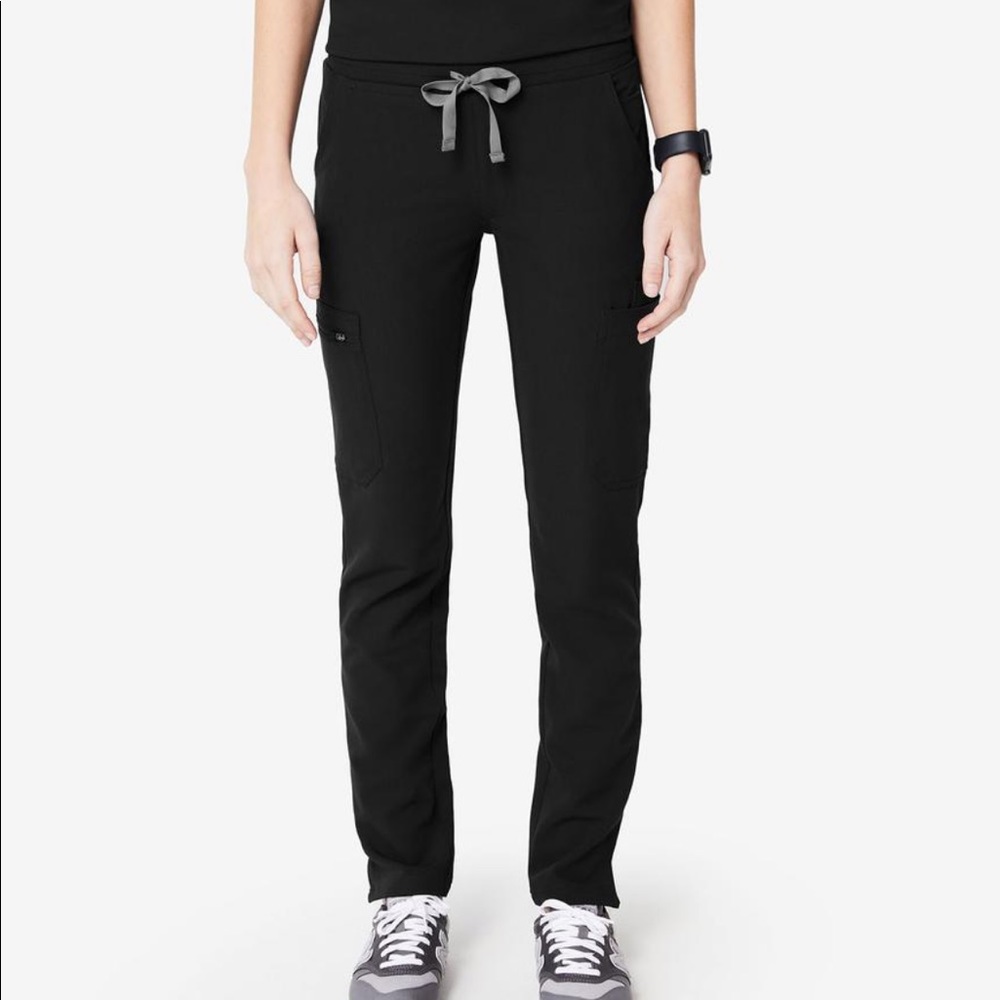 Figs Black Drawstring Cargo Scrubs Pants